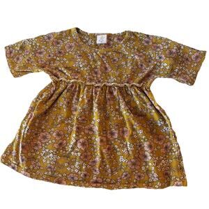 Mustard Yellow Floral Toddler Tunic | Ruffle Waist Short Sleeve